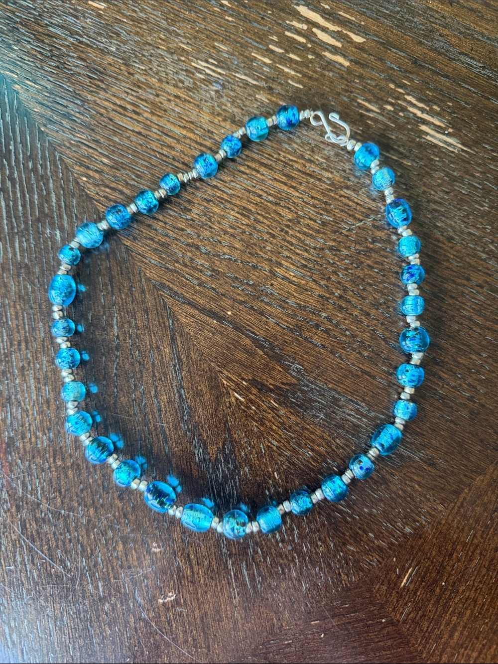 Handmade Blue Glass Bead Necklace - Vibrant Aqua Accent